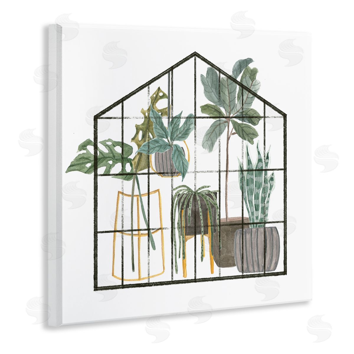 Melissa Wang Modern Greenhouse Illustration Chic Indoor Plants Palm Leaves Wooden Wall Plaque Art Print
