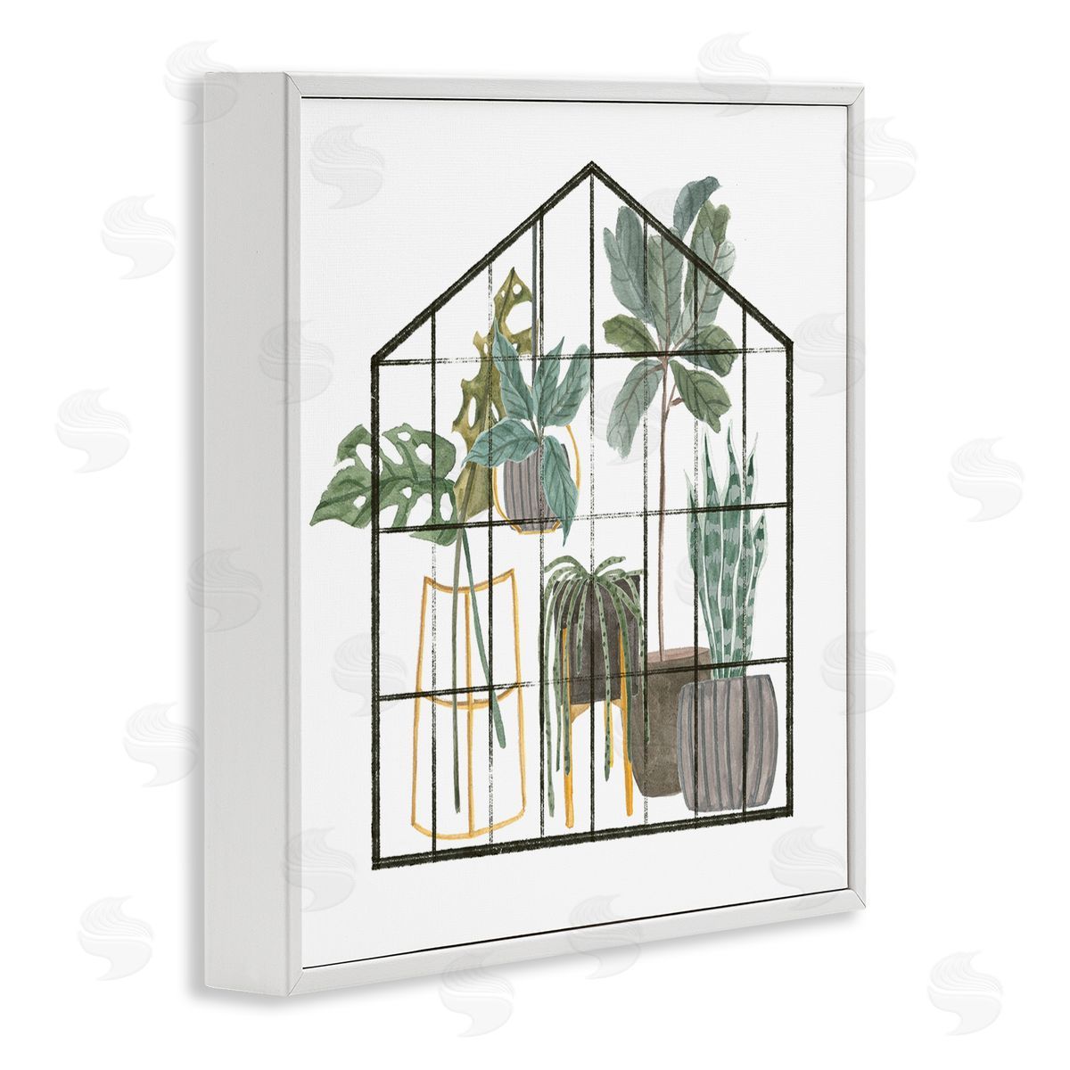Melissa Wang Modern Greenhouse Illustration Chic Indoor Plants Palm Leaves White Framed Glicee Wall Art Print