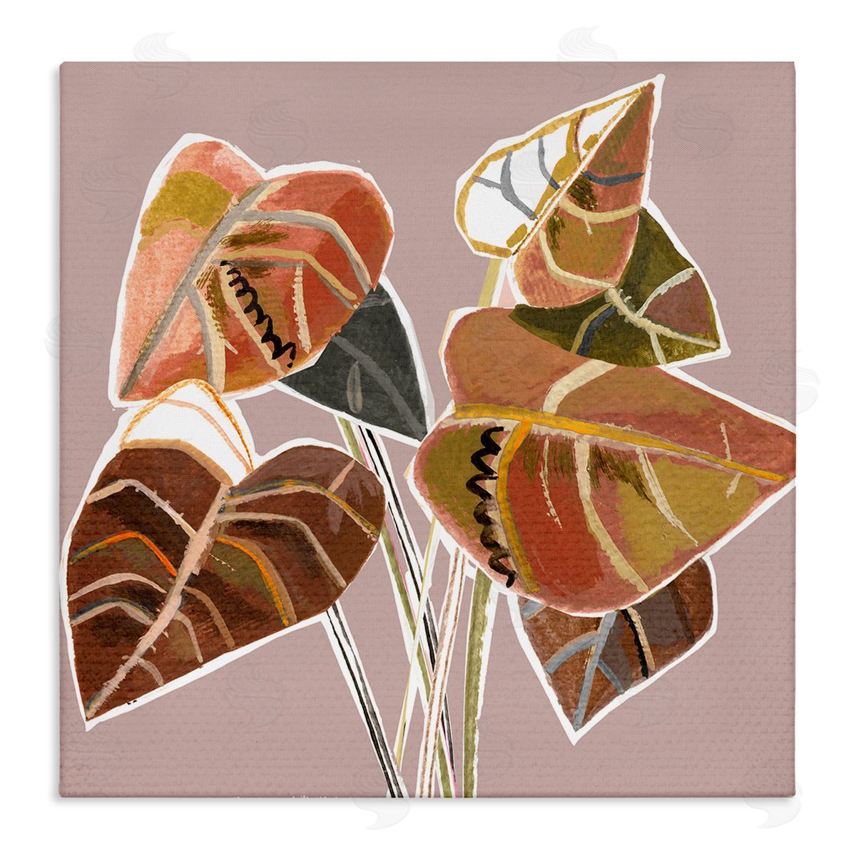 Pope Arrowhead Plant Vine Ornamented Fall Leaves Cubist Painting Stretched Canvas Wall Art Print