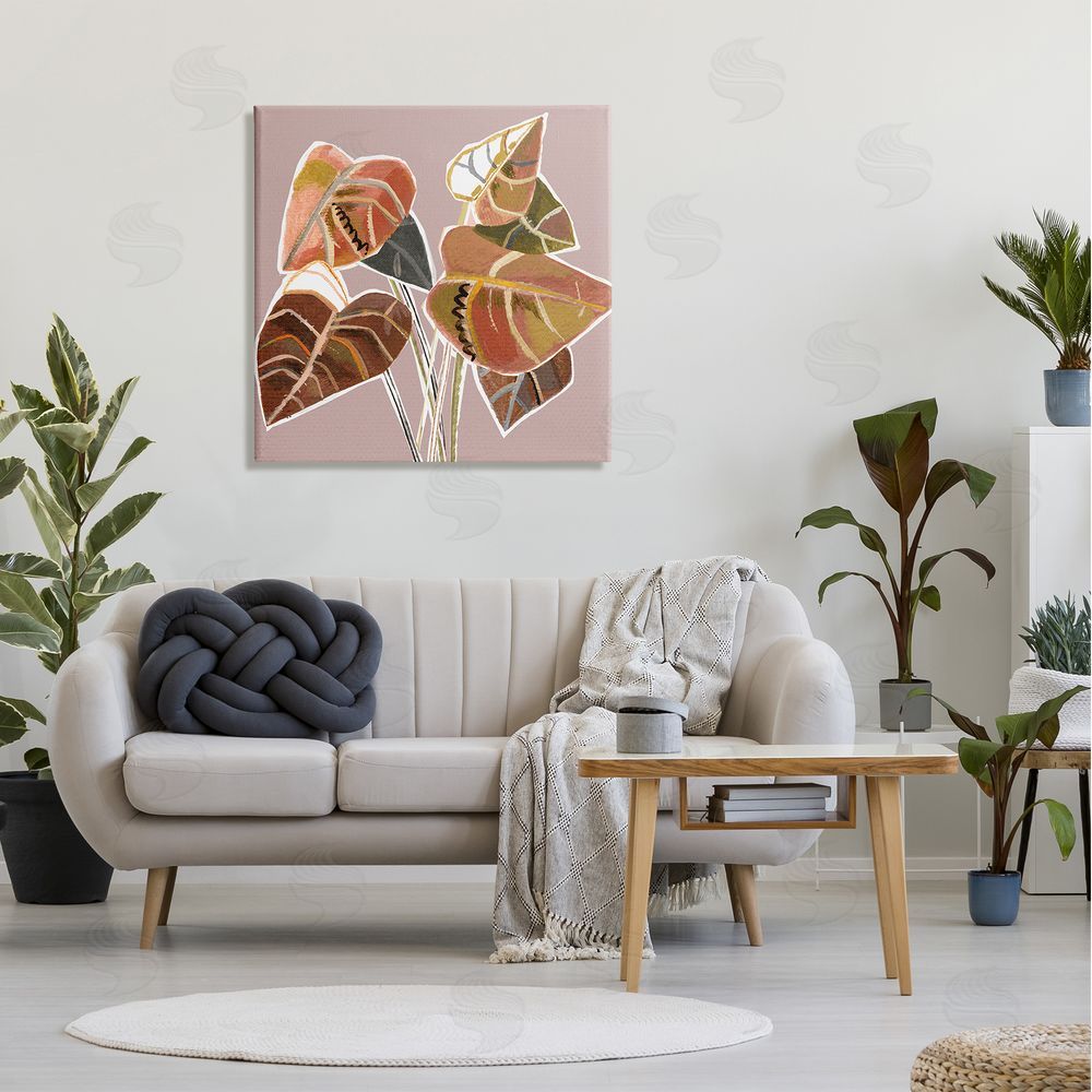 Pope Arrowhead Plant Vine Ornamented Fall Leaves Cubist Painting Canvas Wall Art in Room