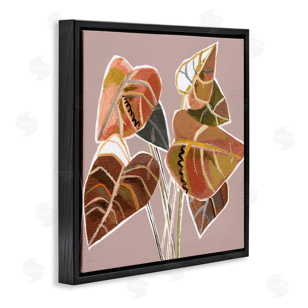 Pope Arrowhead Plant Vine Ornamented Fall Leaves Cubist Painting Black Floating Frame Canvas Wall Art Print