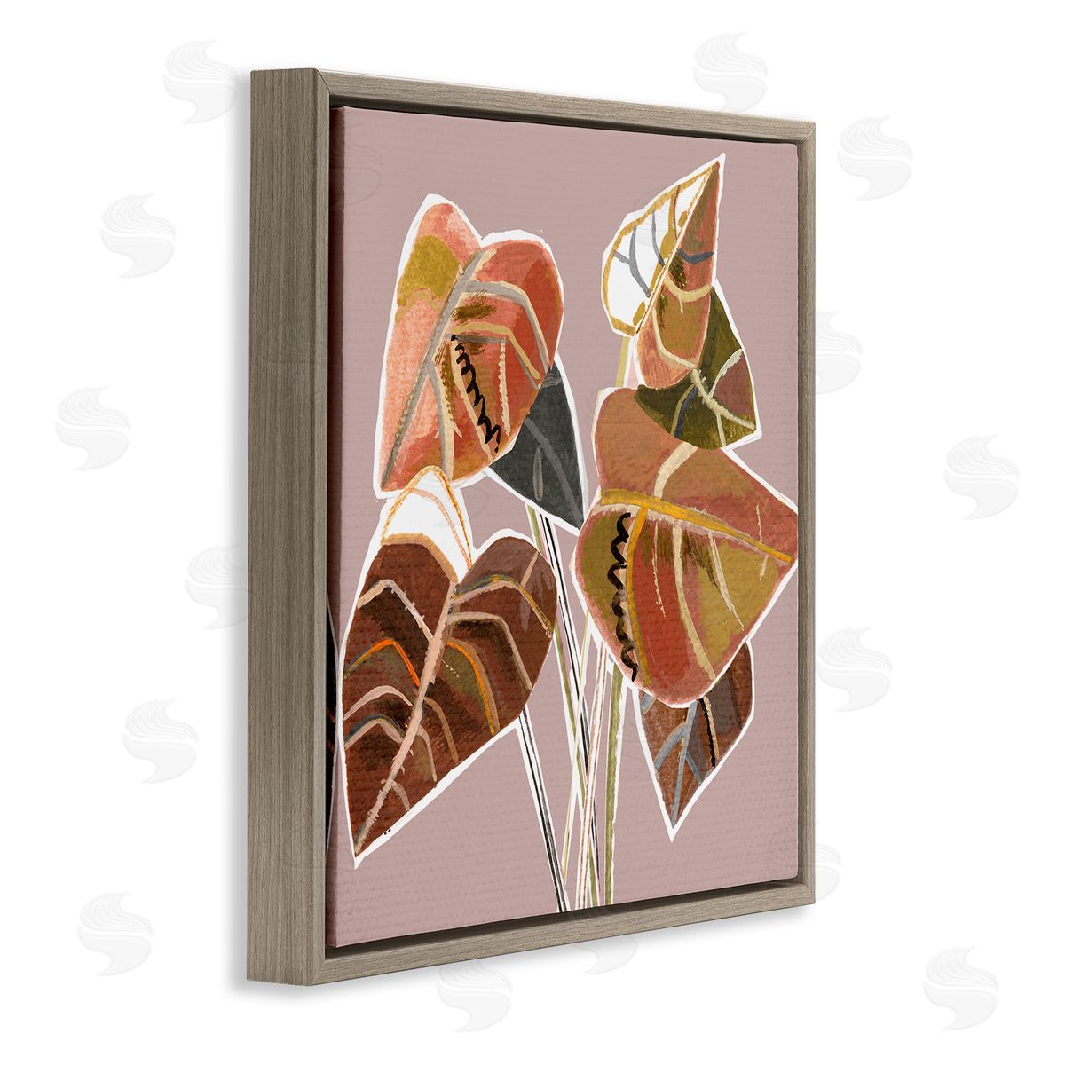 Pope Arrowhead Plant Vine Ornamented Fall Leaves Cubist Painting Brown Floating Frame Canvas Wall Art Print