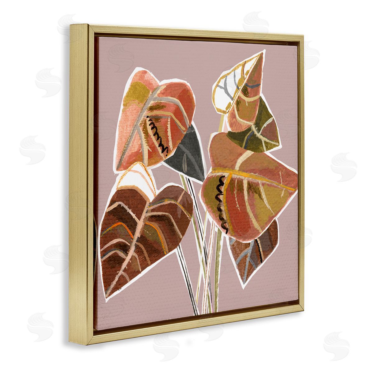Pope Arrowhead Plant Vine Ornamented Fall Leaves Cubist Painting Gold Floating Frame Canvas Wall Art Print