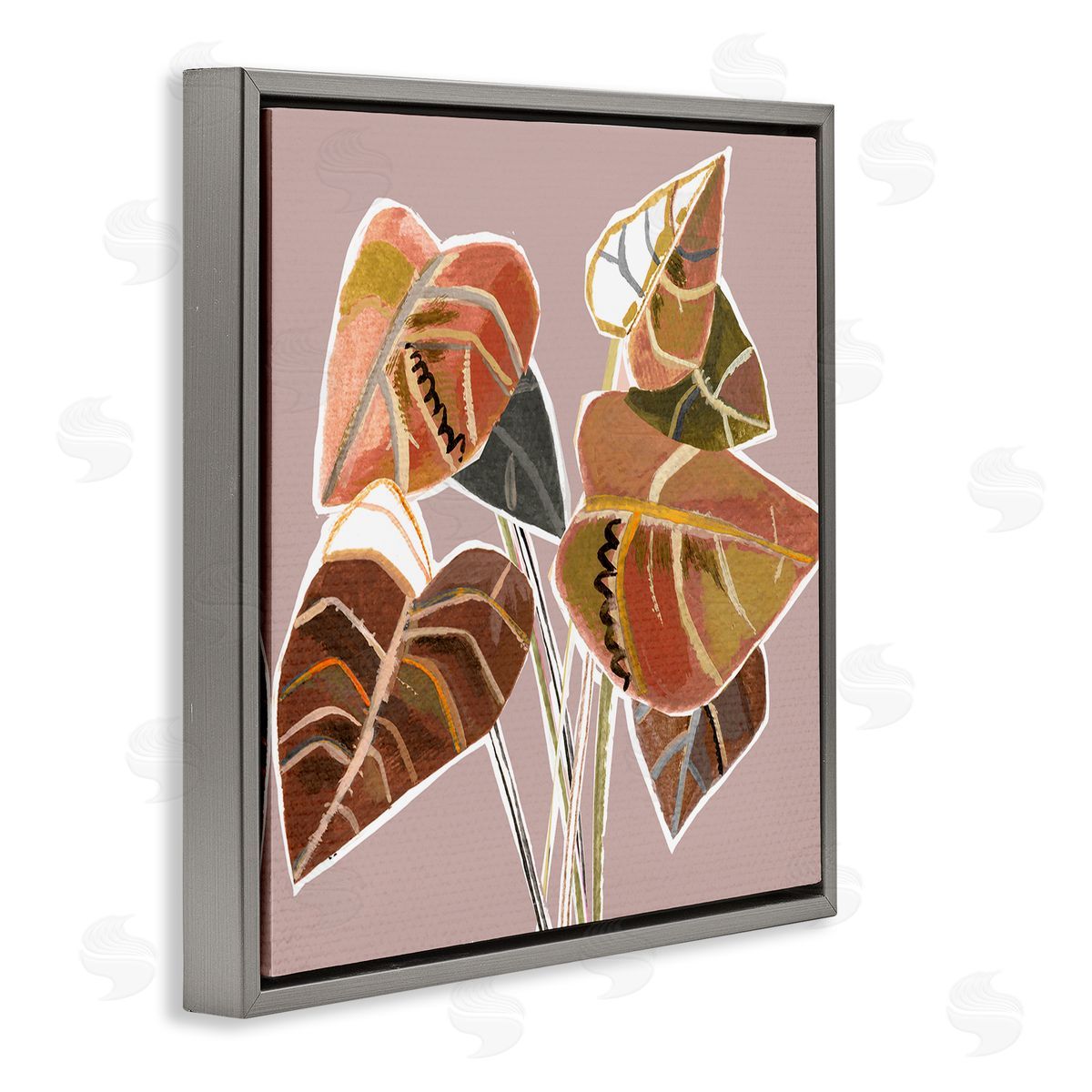 Pope Arrowhead Plant Vine Ornamented Fall Leaves Cubist Painting Gray Floating Frame Canvas Wall Art Print