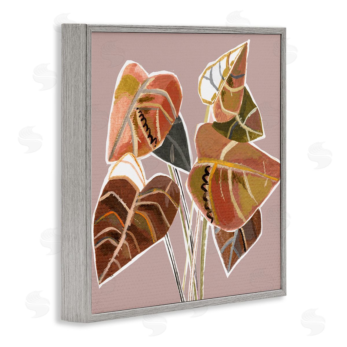 Pope Arrowhead Plant Vine Ornamented Fall Leaves Cubist Painting Gray Framed Glicee Wall Art Print