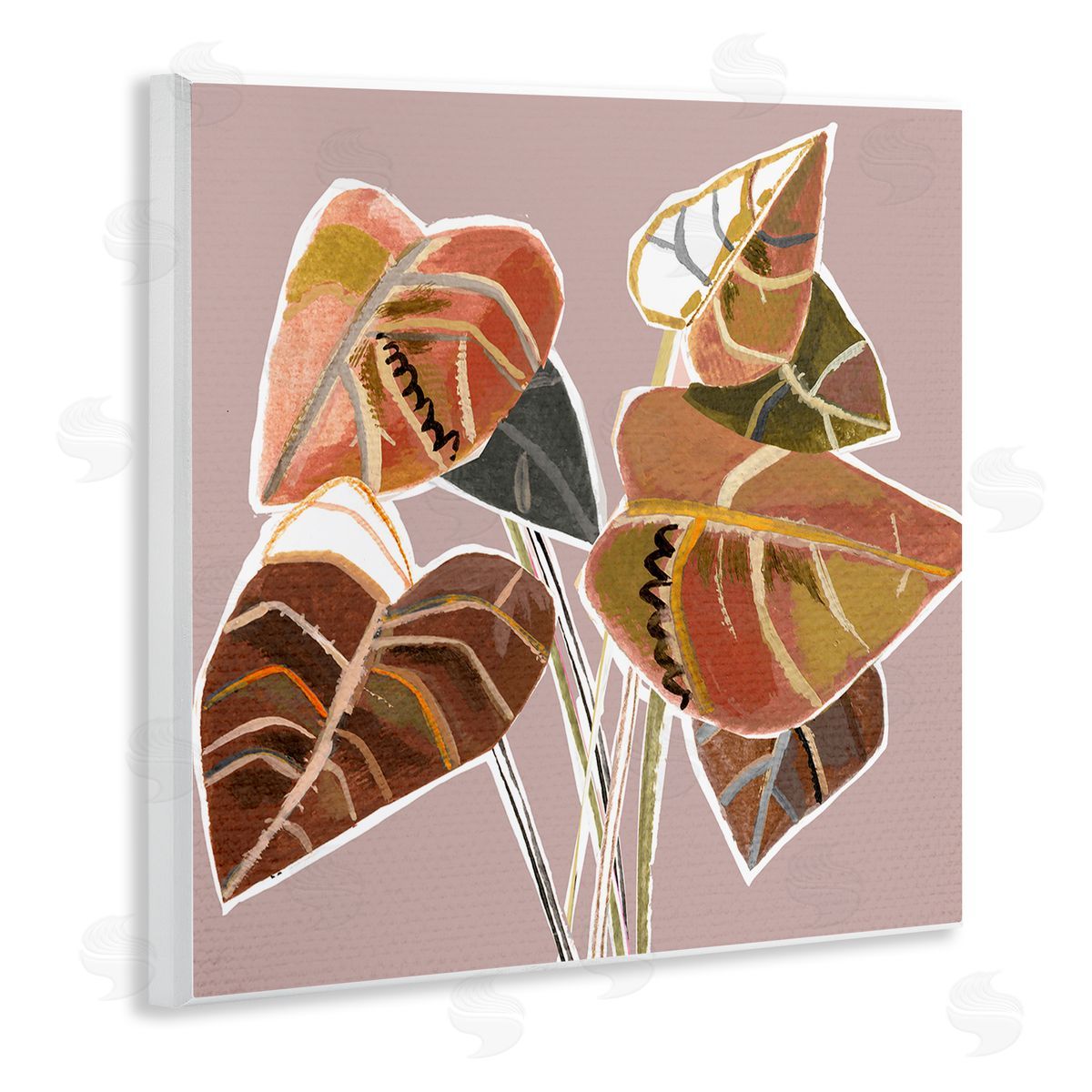 Pope Arrowhead Plant Vine Ornamented Fall Leaves Cubist Painting Wooden Wall Plaque Art Print