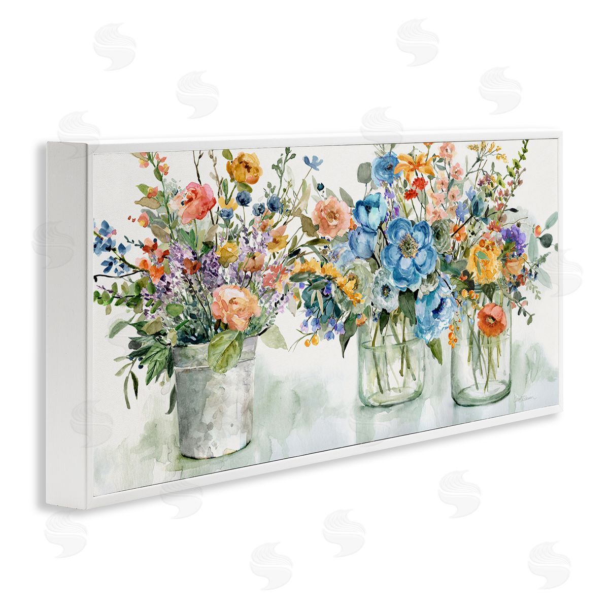 French Cottage Flower Jars White Frame Print Wall Art, Home Decor by Carol Robinson
