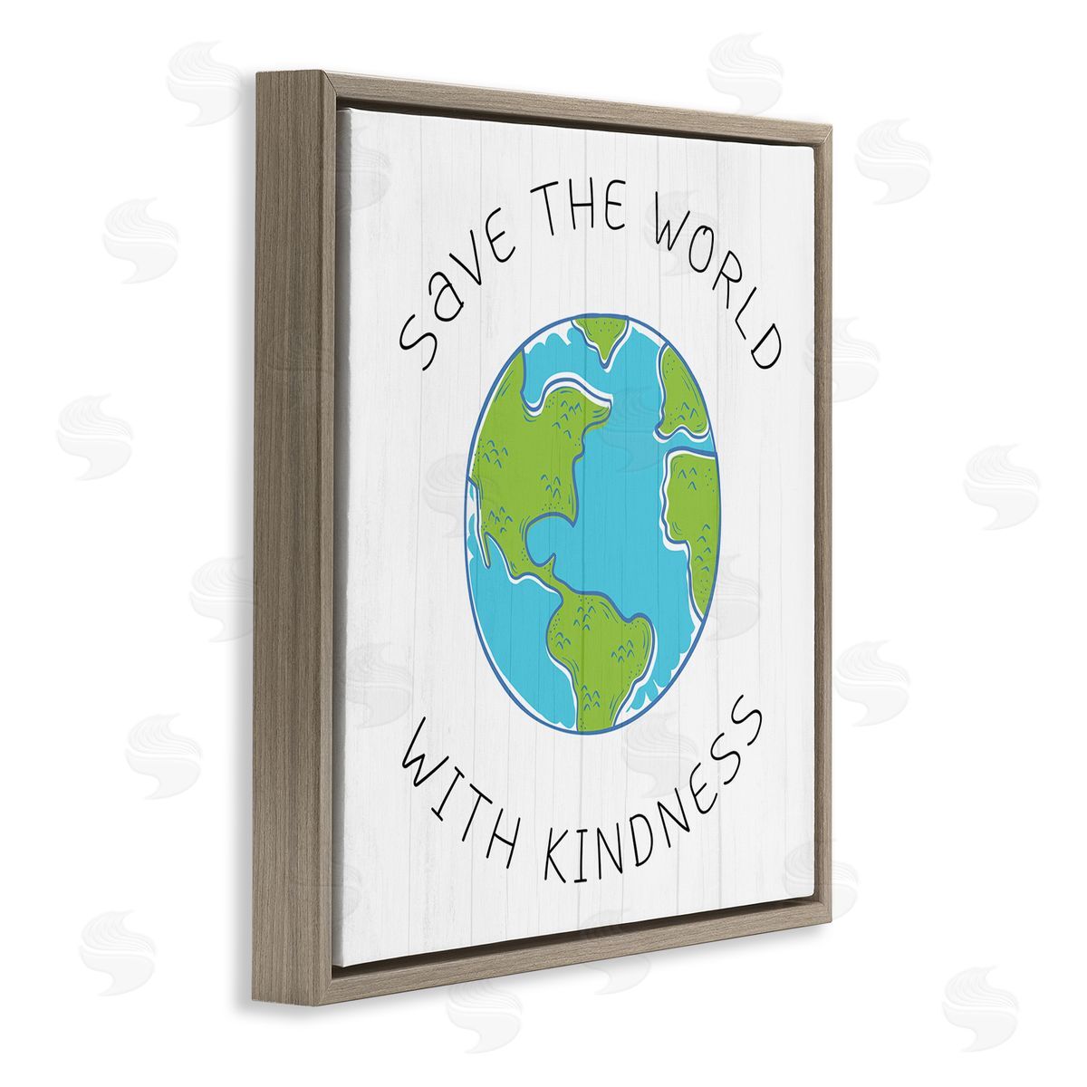 Stupell Studio Save The World With Kindness Planet Earth Symbol Brown Floating Frame Canvas Wall Art Print