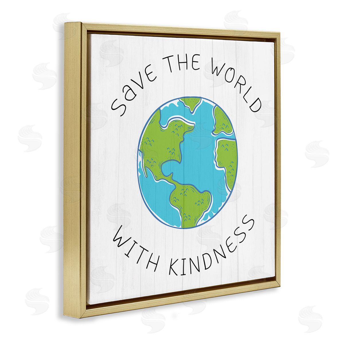 Stupell Studio Save The World With Kindness Planet Earth Symbol Gold Floating Frame Canvas Wall Art Print