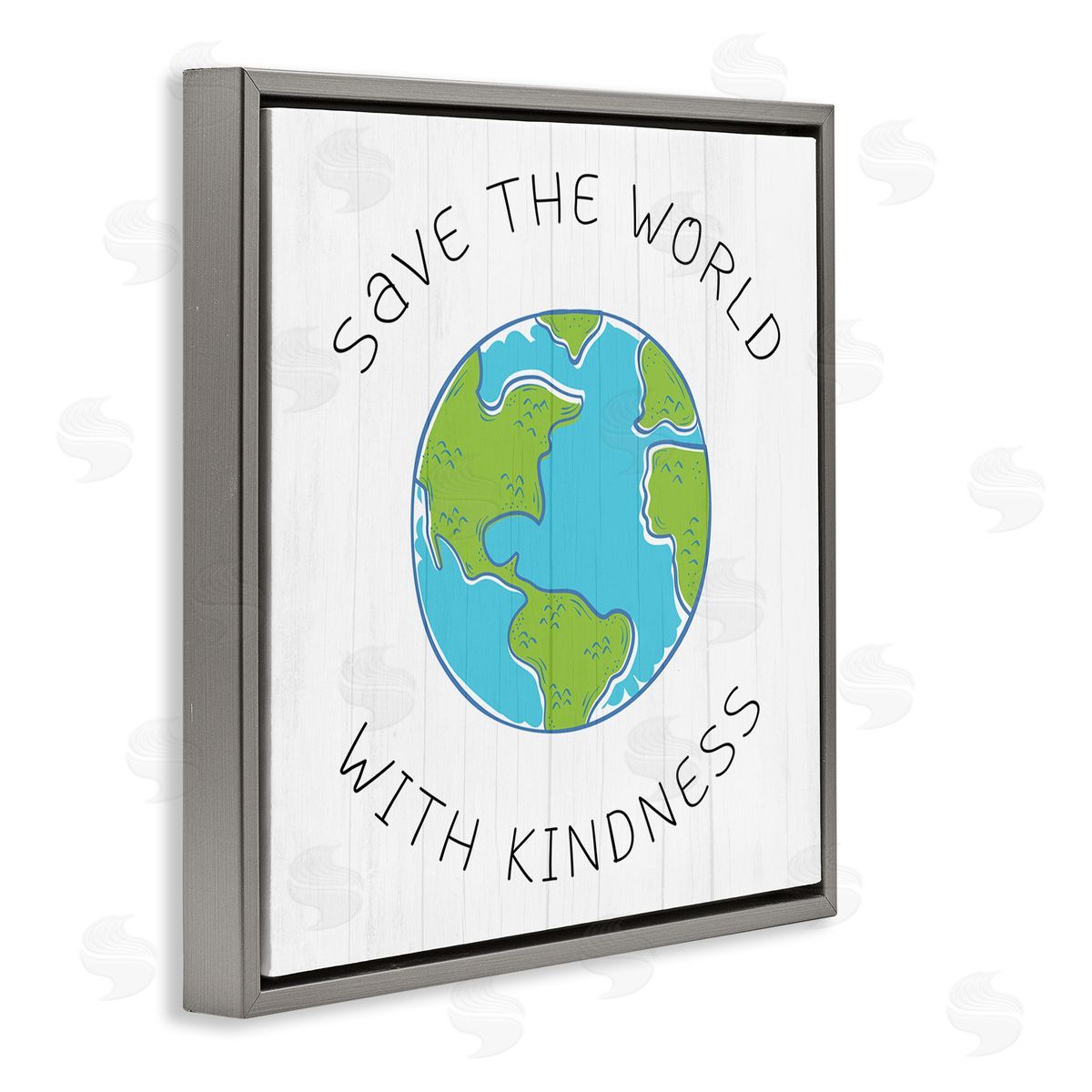 Stupell Studio Save The World With Kindness Planet Earth Symbol Gray Floating Frame Canvas Wall Art Print