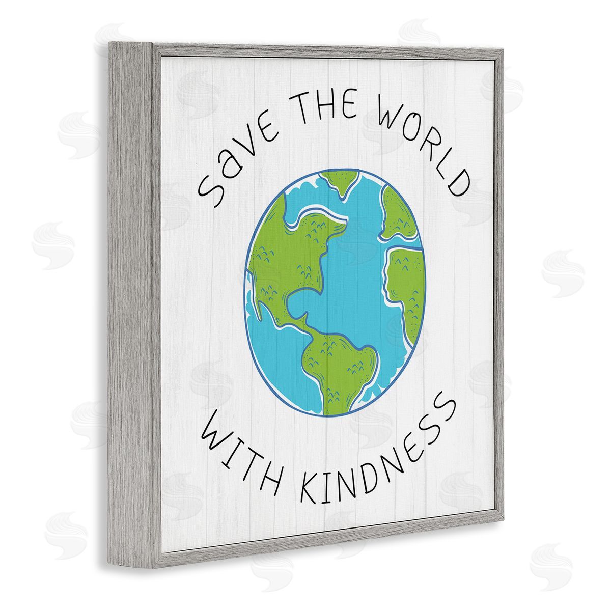 Stupell Studio Save The World With Kindness Planet Earth Symbol Gray Framed Glicee Wall Art Print