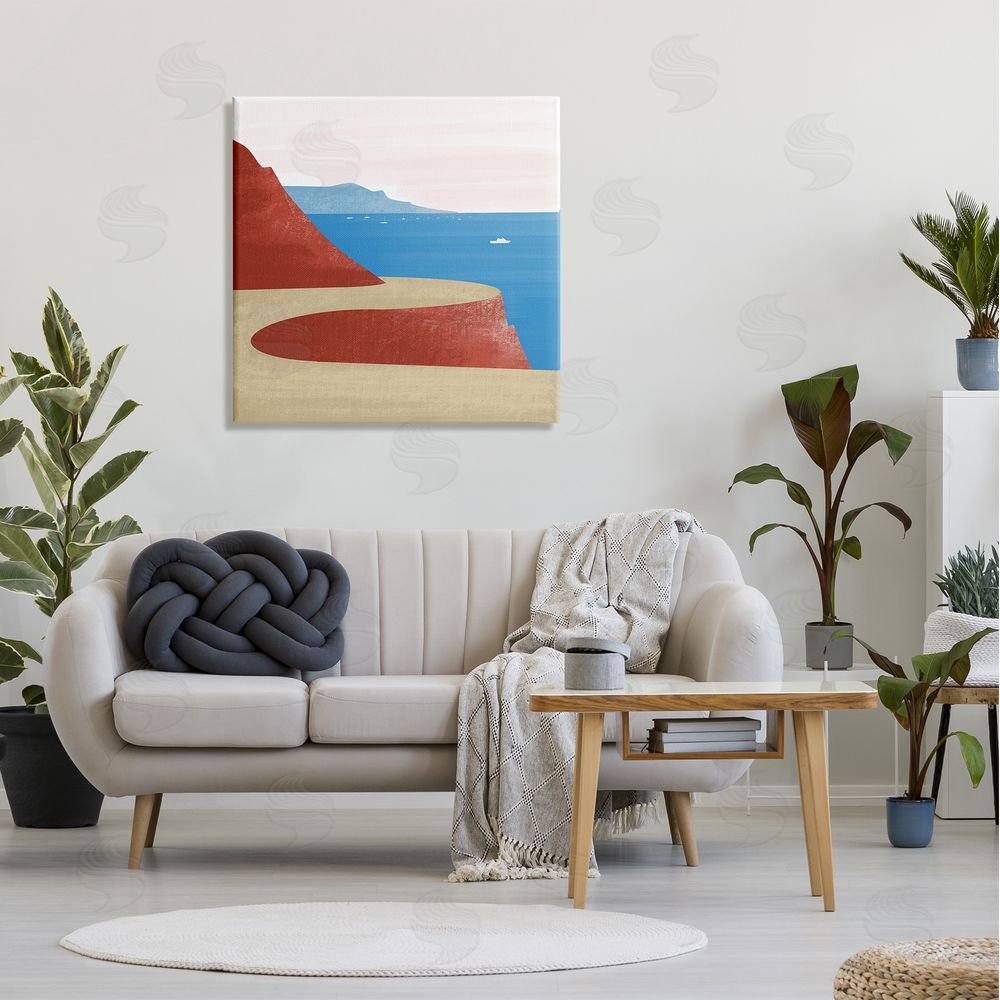 Arctic Frame Tall Cliffside Traveling Road Coastal Marine Boats Landscape Canvas Wall Art in Room