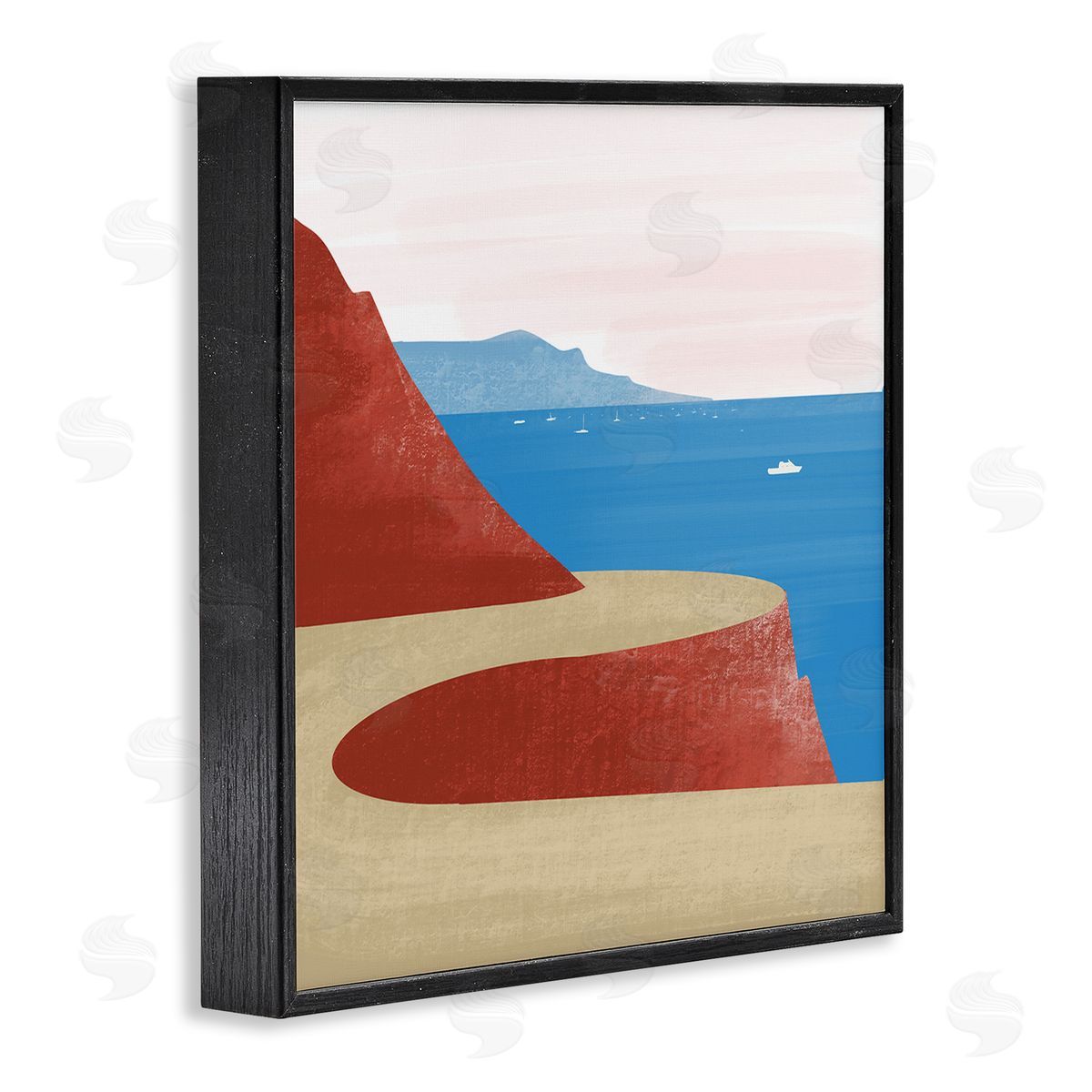 Arctic Frame Tall Cliffside Traveling Road Coastal Marine Boats Landscape Black Framed Glicee Wall Art Print