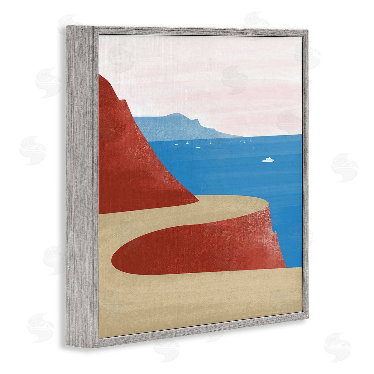 Arctic Frame Tall Cliffside Traveling Road Coastal Marine Boats Landscape Gray Framed Glicee Wall Art Print