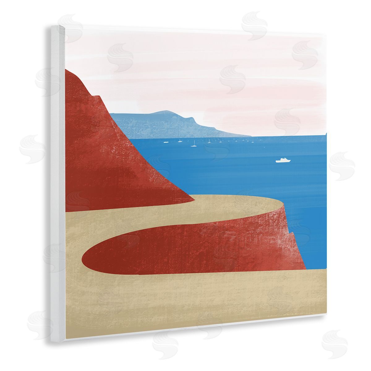 Arctic Frame Tall Cliffside Traveling Road Coastal Marine Boats Landscape Wooden Wall Plaque Art Print