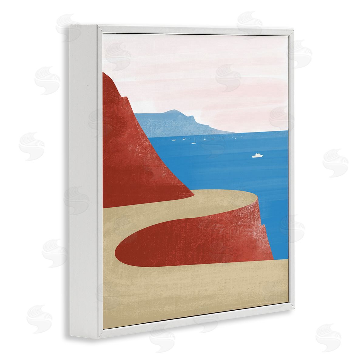 Arctic Frame Tall Cliffside Traveling Road Coastal Marine Boats Landscape White Framed Glicee Wall Art Print