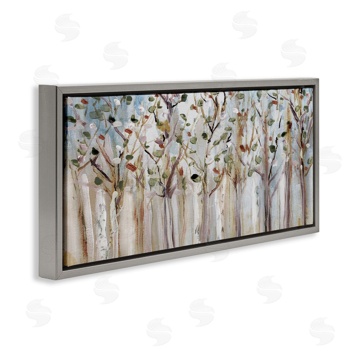 Bare Branch Trees Birch Forest Grey Floating Frame Canvas Wall Art, Home Decor by Susan Jill