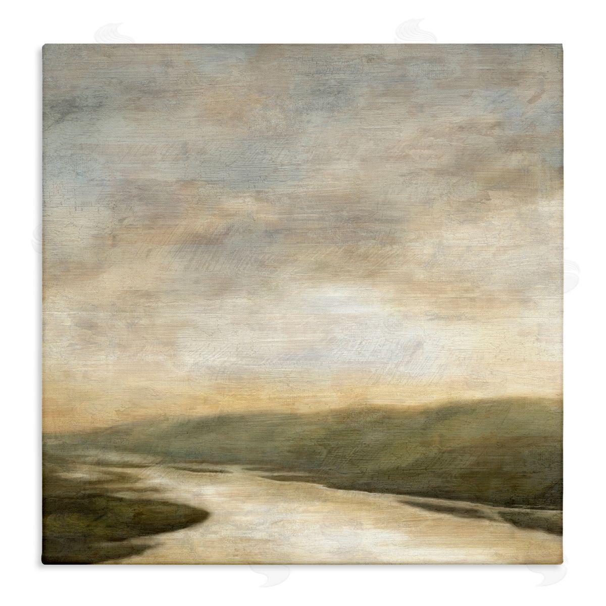 Suzanne Nicoll Serene Rural Shallow River Rainy Atmosphere Impressionist Painting Stretched Canvas Wall Art Print