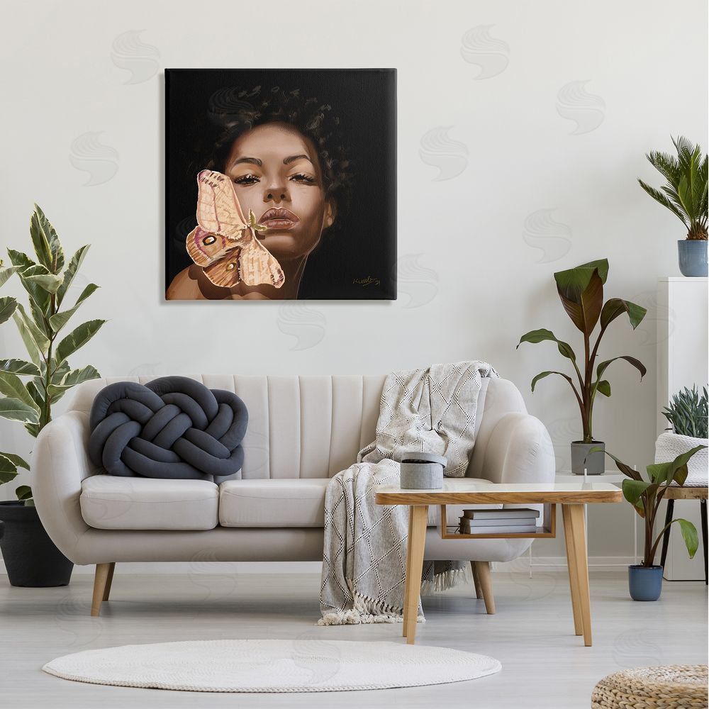 Adekunle Adeleke Surreal African Female Portrait Butterfly Insect Wood Nymph Canvas Wall Art in Room