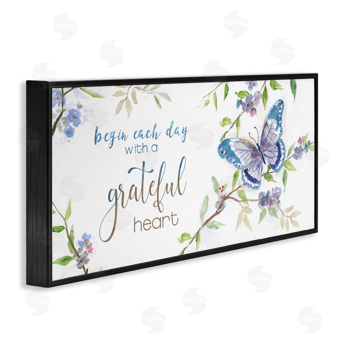 Begin Day with Grateful Heart Black Frame Print Wall Art, Home Decor by Nan