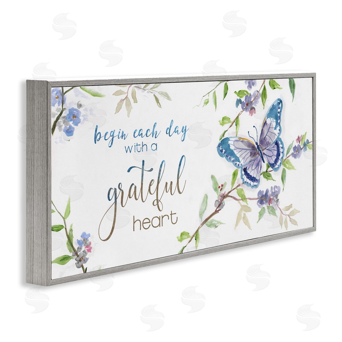 Begin Day with Grateful Heart Grey Frame Print Wall Art, Home Decor by Nan