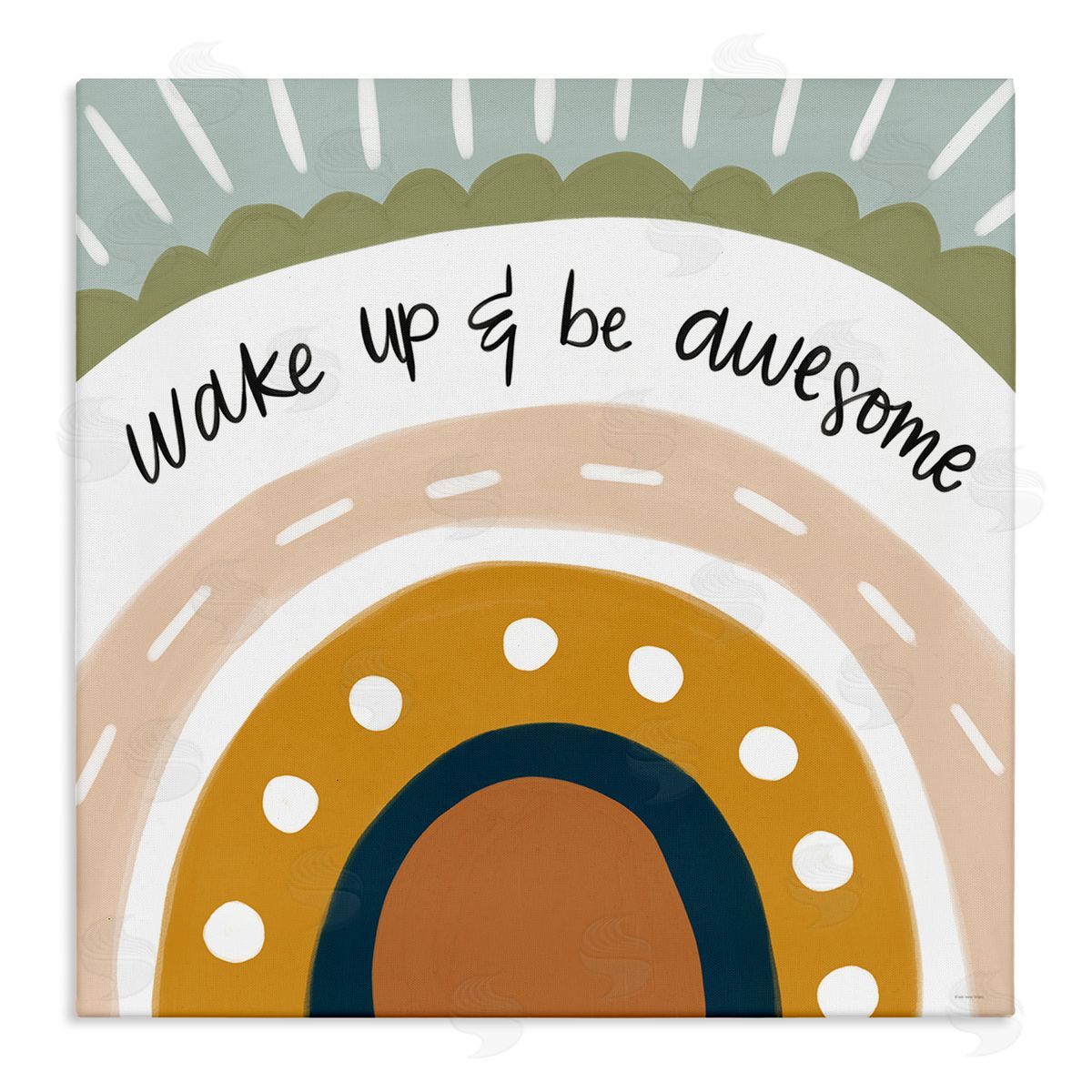 Lady Louise Designs Wake Up & Be Awesome Abstract Patterned Rainbow Stretched Canvas Wall Art Print