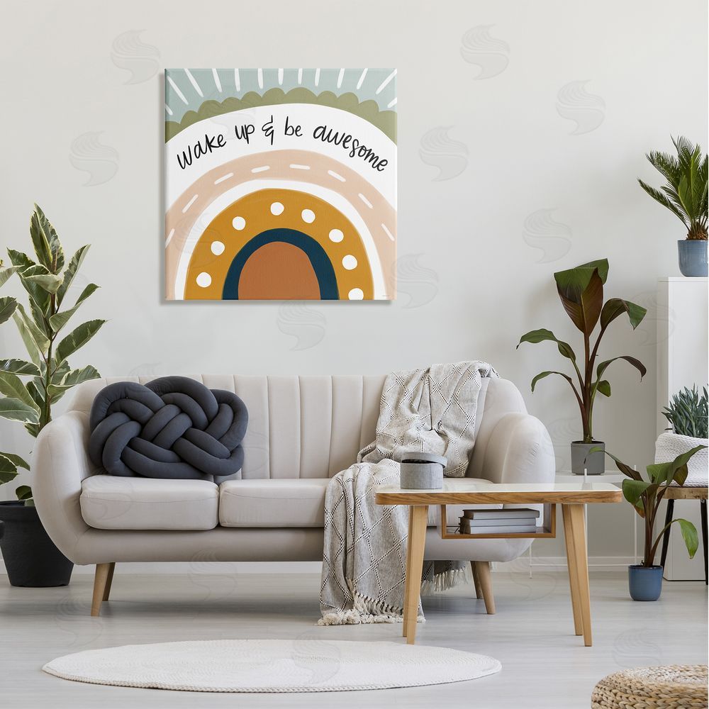 Lady Louise Designs Wake Up & Be Awesome Abstract Patterned Rainbow Canvas Wall Art in Room