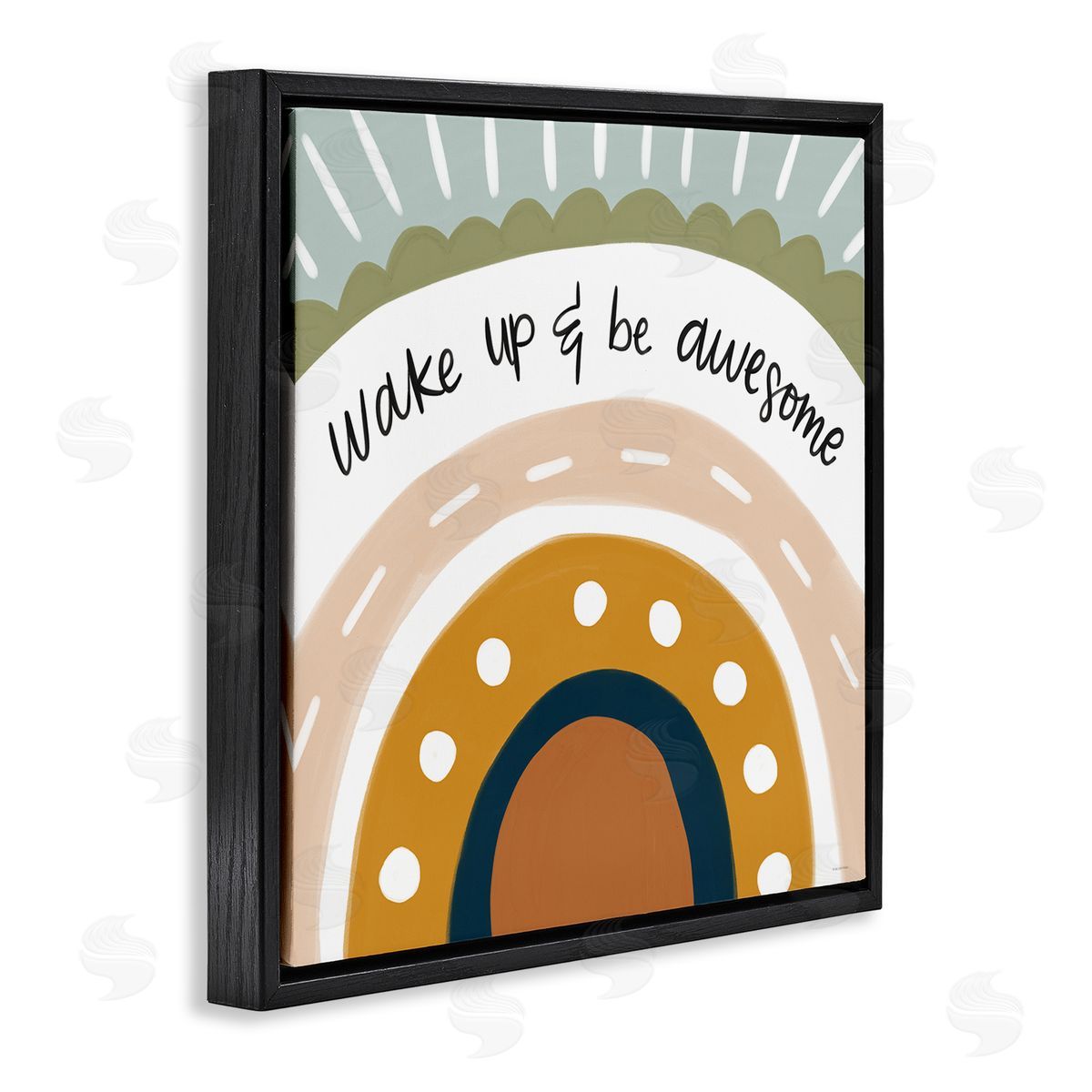 Lady Louise Designs Wake Up & Be Awesome Abstract Patterned Rainbow Black Floating Frame Canvas Wall Art Print