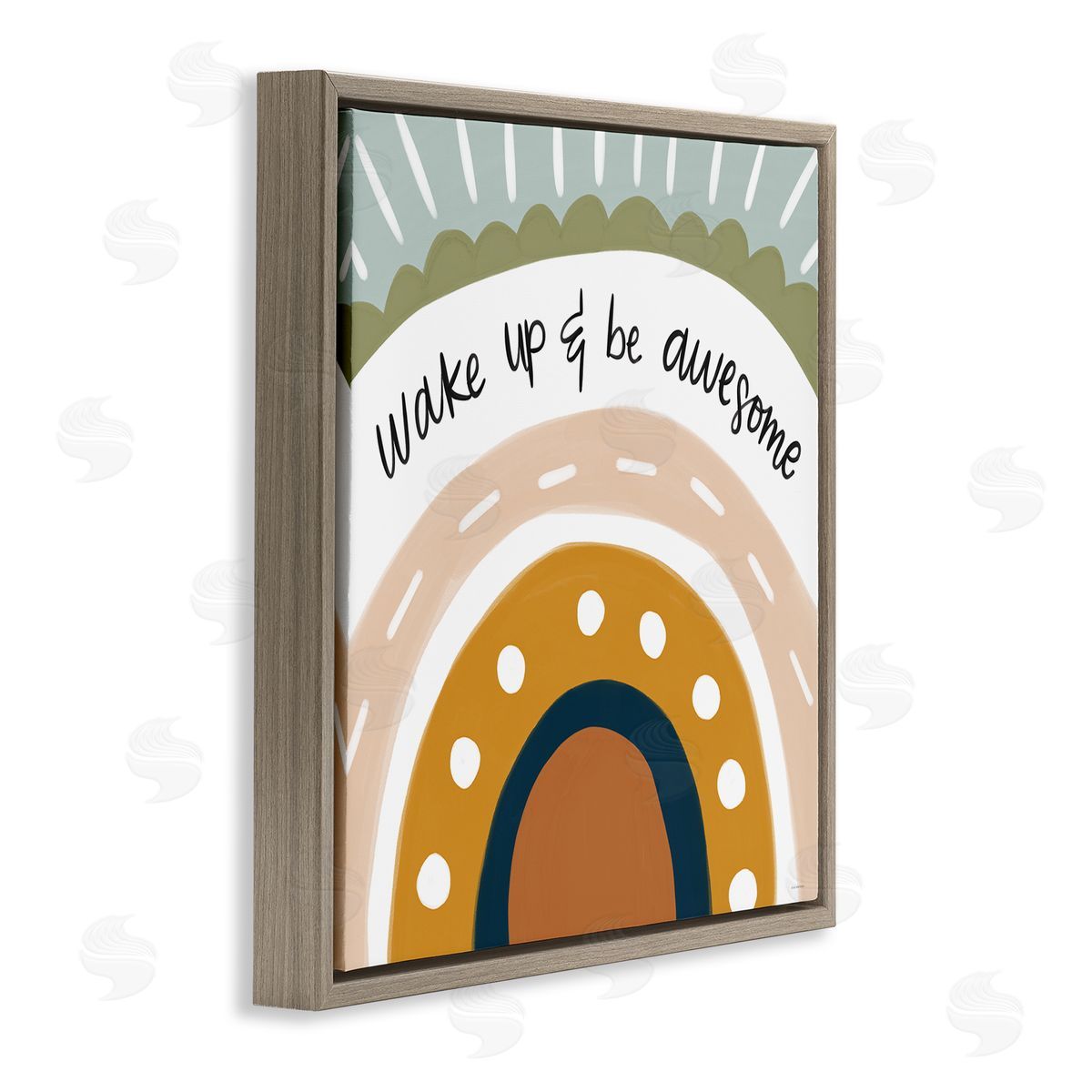 Lady Louise Designs Wake Up & Be Awesome Abstract Patterned Rainbow Brown Floating Frame Canvas Wall Art Print