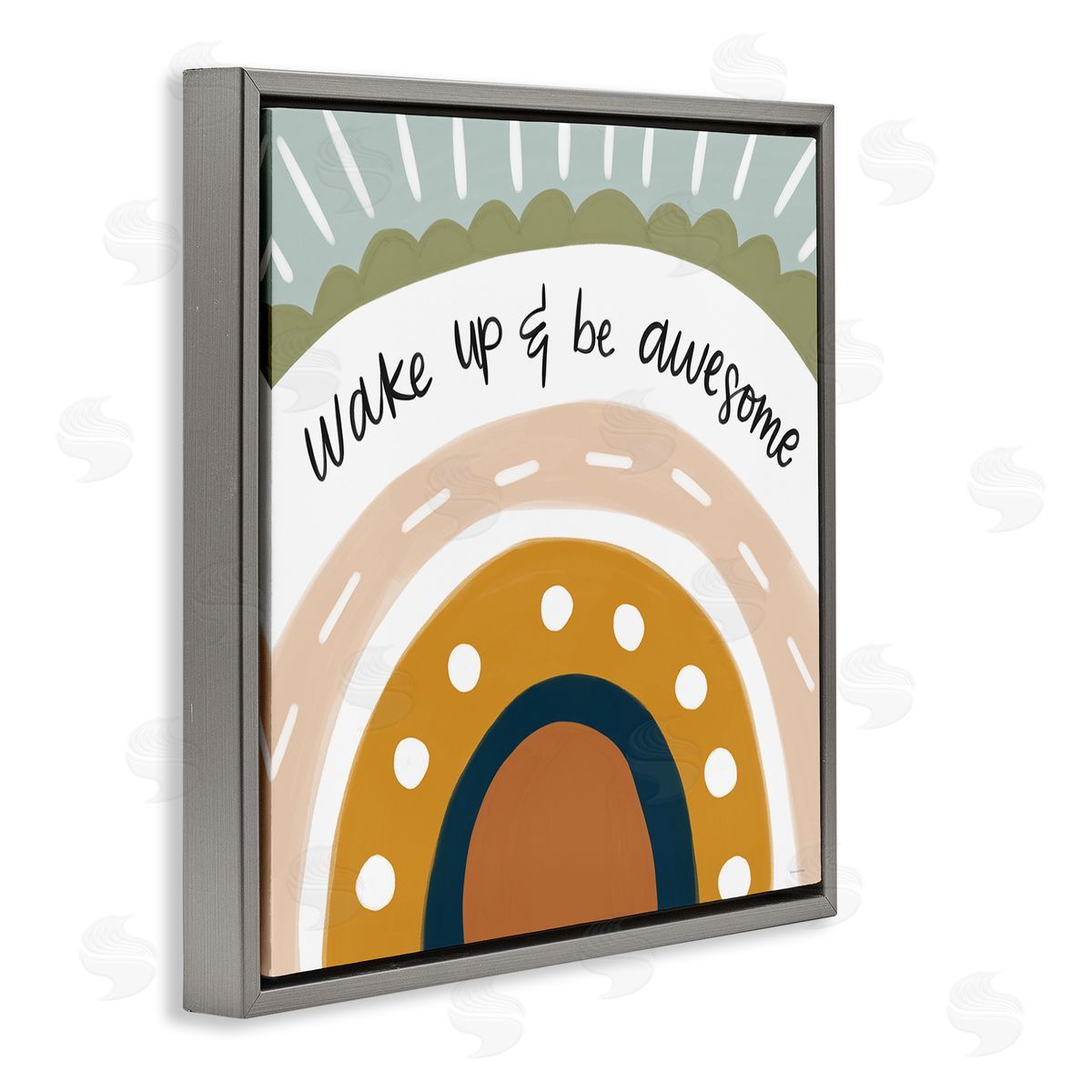 Lady Louise Designs Wake Up & Be Awesome Abstract Patterned Rainbow Gray Floating Frame Canvas Wall Art Print