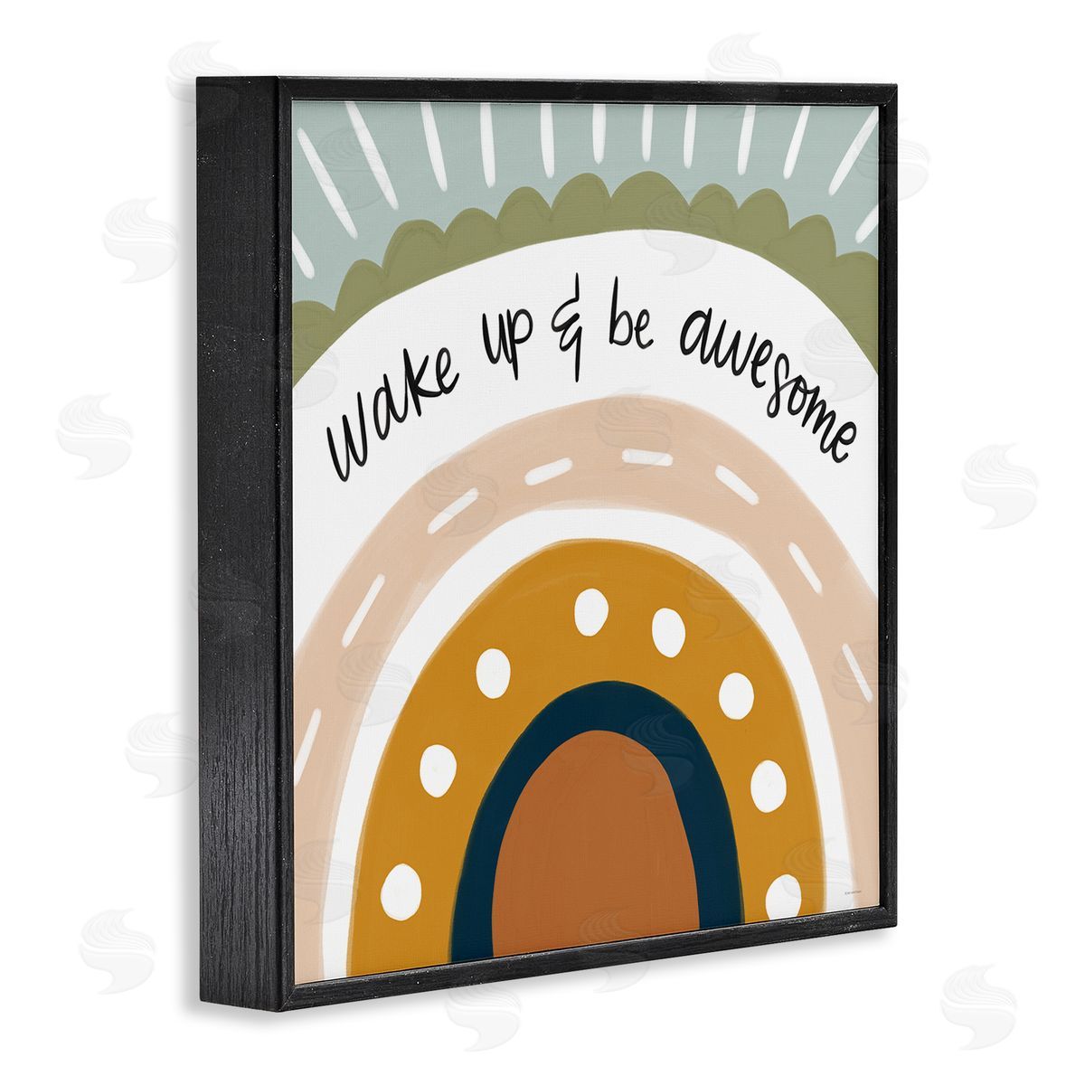 Lady Louise Designs Wake Up & Be Awesome Abstract Patterned Rainbow Black Framed Glicee Wall Art Print