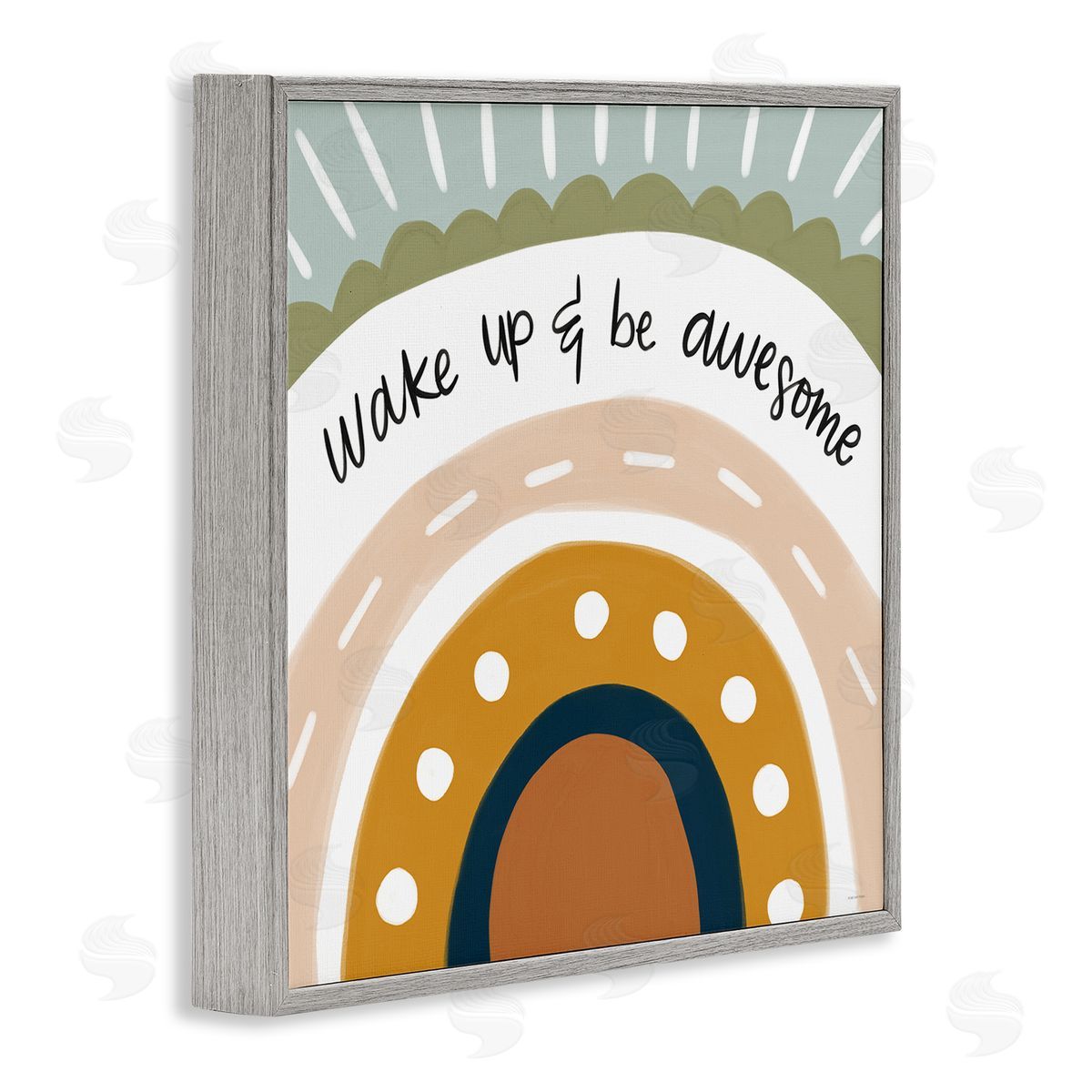 Lady Louise Designs Wake Up & Be Awesome Abstract Patterned Rainbow Gray Framed Glicee Wall Art Print