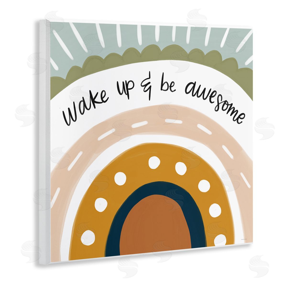 Lady Louise Designs Wake Up & Be Awesome Abstract Patterned Rainbow Wooden Wall Plaque Art Print
