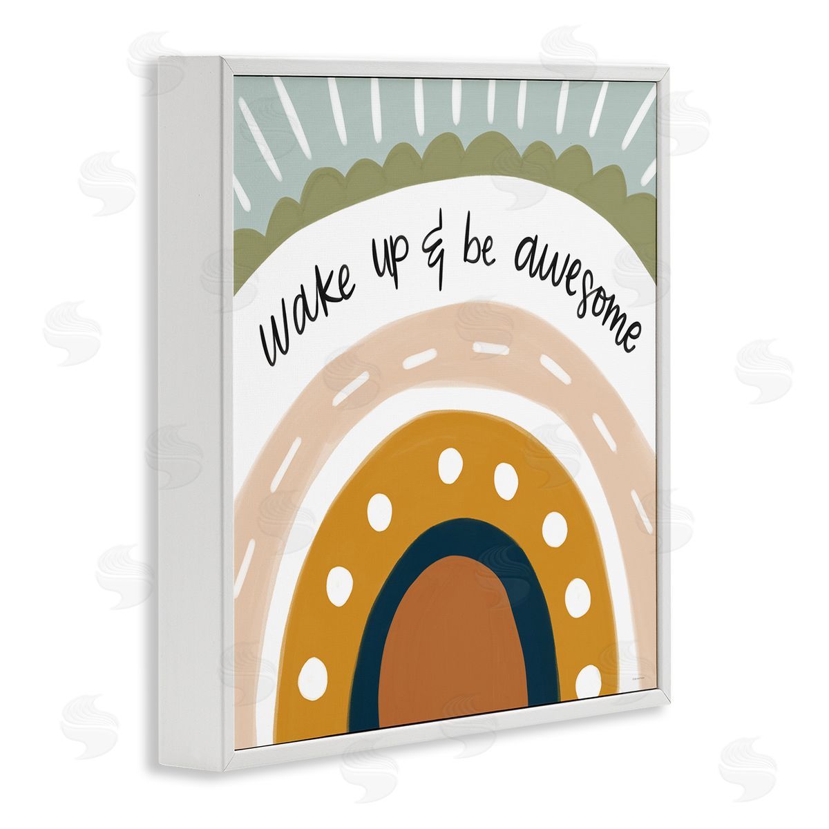 Lady Louise Designs Wake Up & Be Awesome Abstract Patterned Rainbow White Framed Glicee Wall Art Print