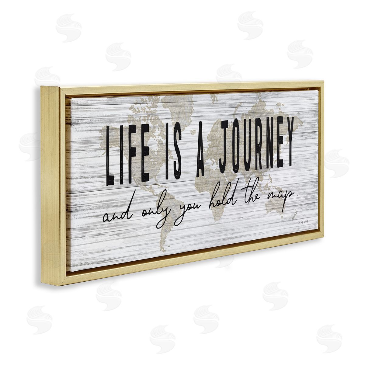 Life Is a Journey Rustic World Map Gold Floating Frame Canvas Wall Art, Home Decor by Cindy Jacobs