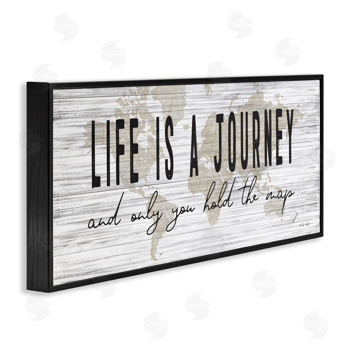 Life Is a Journey Rustic World Map Black Frame Print Wall Art, Home Decor by Cindy Jacobs
