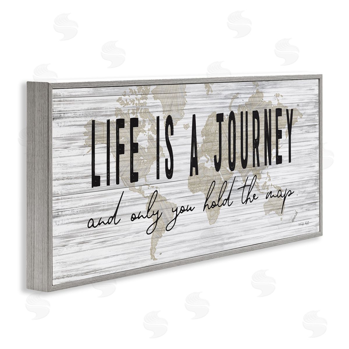 Life Is a Journey Rustic World Map Grey Frame Print Wall Art, Home Decor by Cindy Jacobs