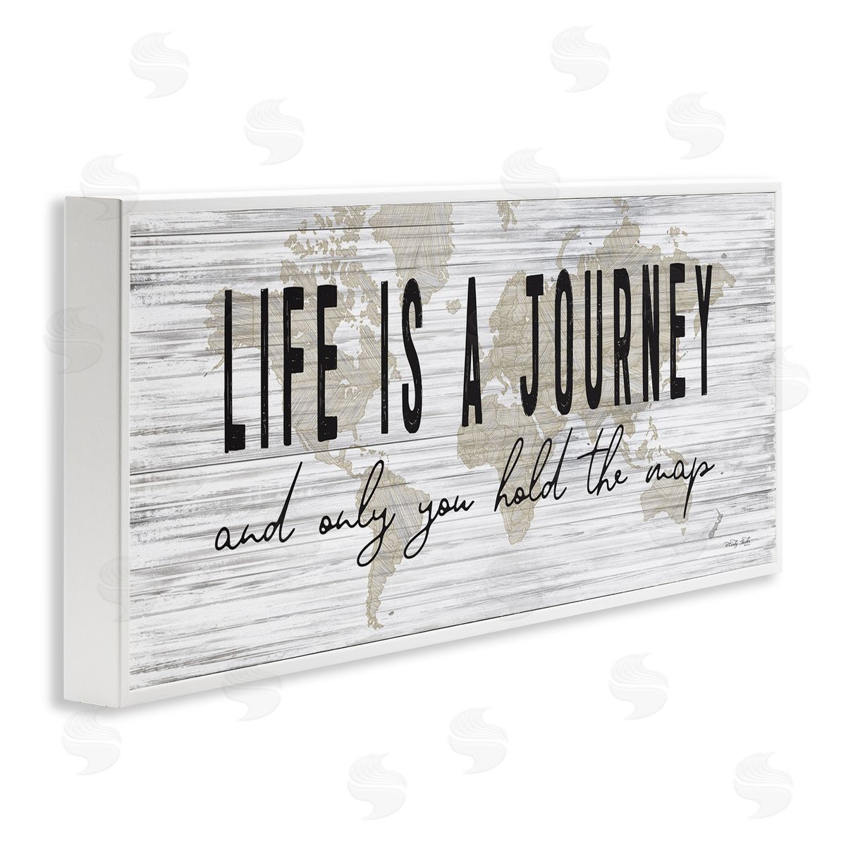 Life Is a Journey Rustic World Map White Frame Print Wall Art, Home Decor by Cindy Jacobs