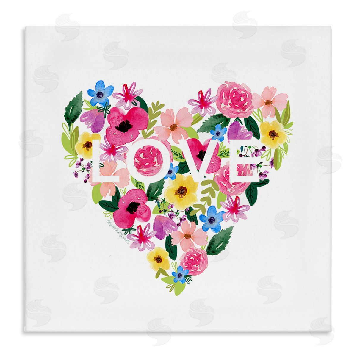 Elizabeth Tyndall Vivid Heart Blossom Love Inspirational Minimalistic Sentiment Stretched Canvas Wall Art Print