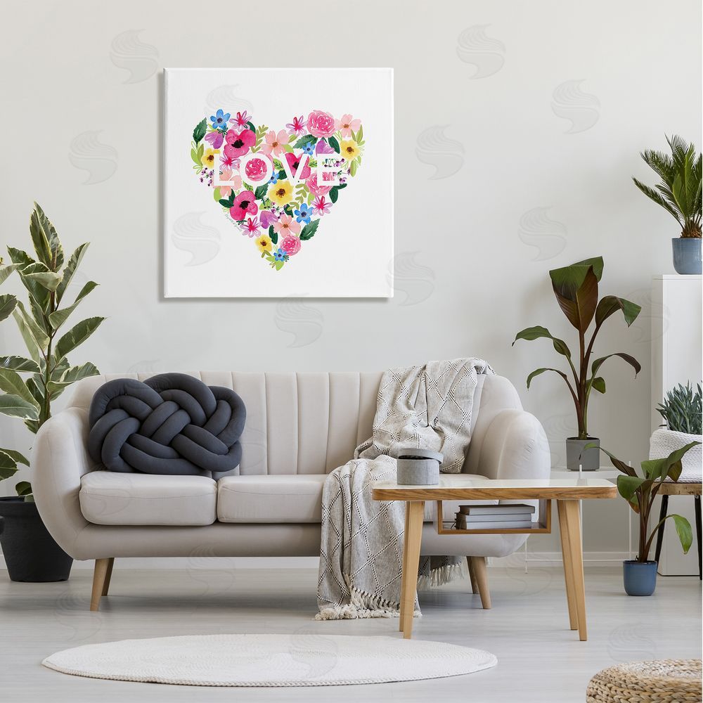Elizabeth Tyndall Vivid Heart Blossom Love Inspirational Minimalistic Sentiment Canvas Wall Art in Room