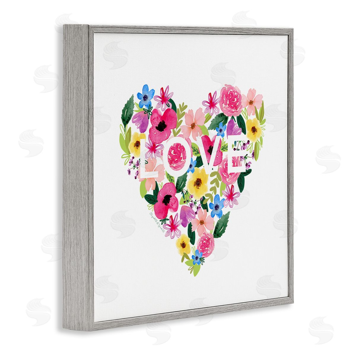 Elizabeth Tyndall Vivid Heart Blossom Love Inspirational Minimalistic Sentiment Gray Framed Glicee Wall Art Print