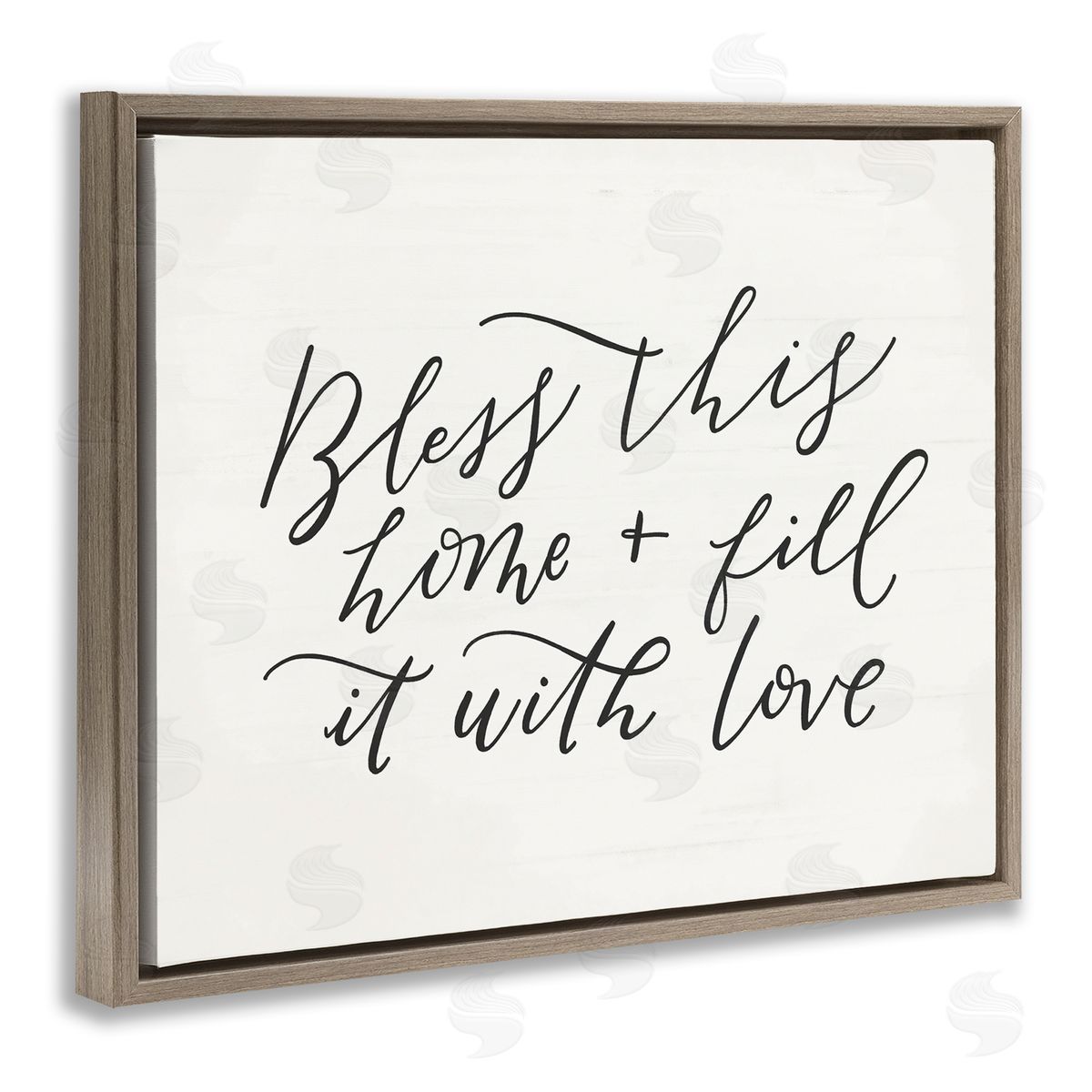 Bless This Home Typography Brown Floating Frame Canvas Wall Art, Home Decor by Loni Harris