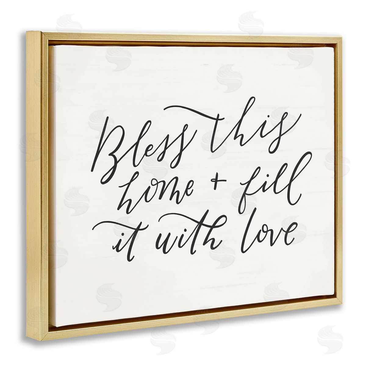 Bless This Home Typography Gold Floating Frame Canvas Wall Art, Home Decor by Loni Harris