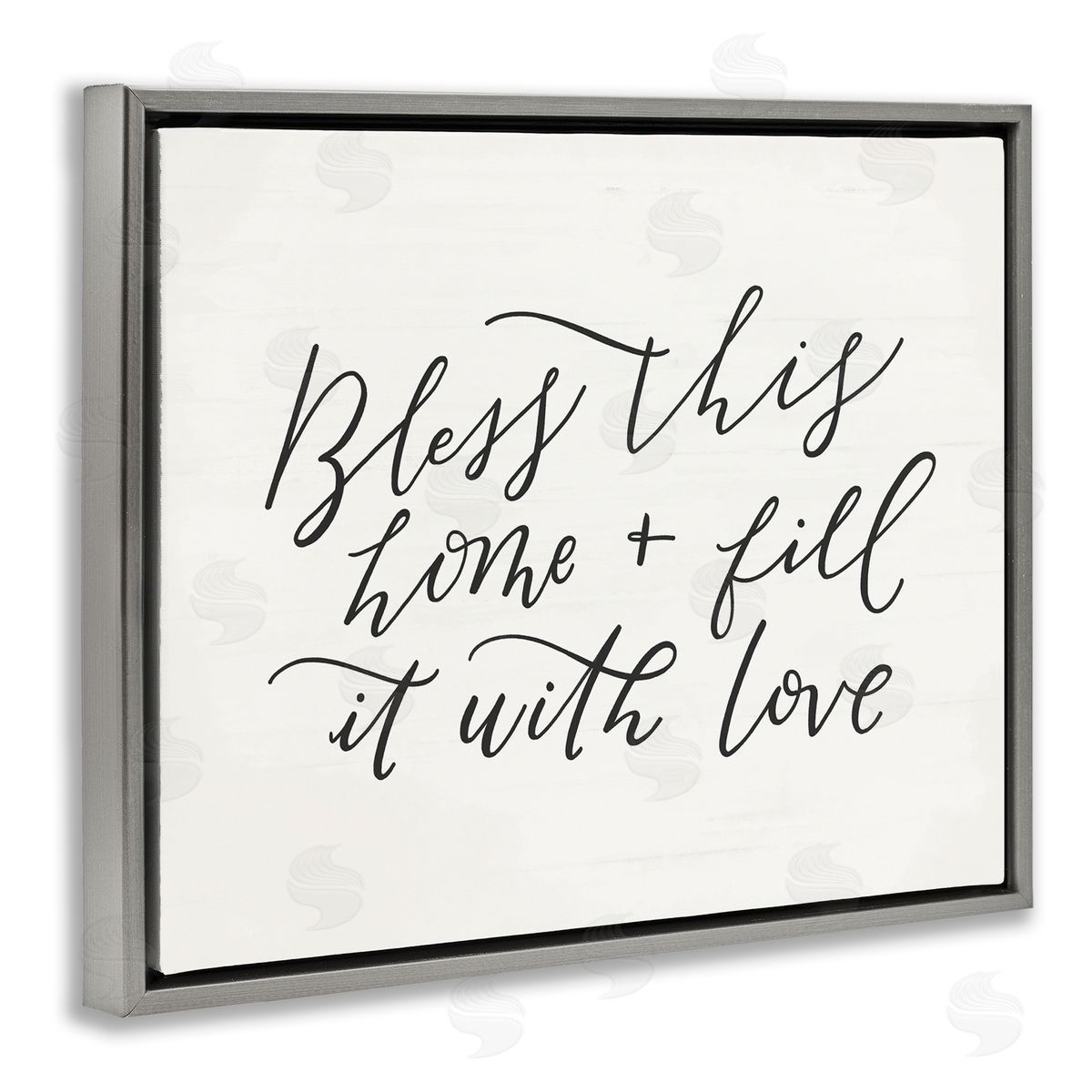 Bless This Home Typography Grey Floating Frame Canvas Wall Art, Home Decor by Loni Harris