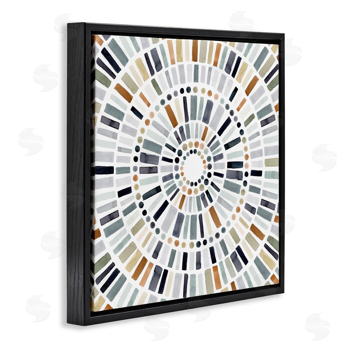 Abstract Rustic Mosaic Circle Black Floating Frame Canvas Wall Art, Home Decor by Victoria Barnes