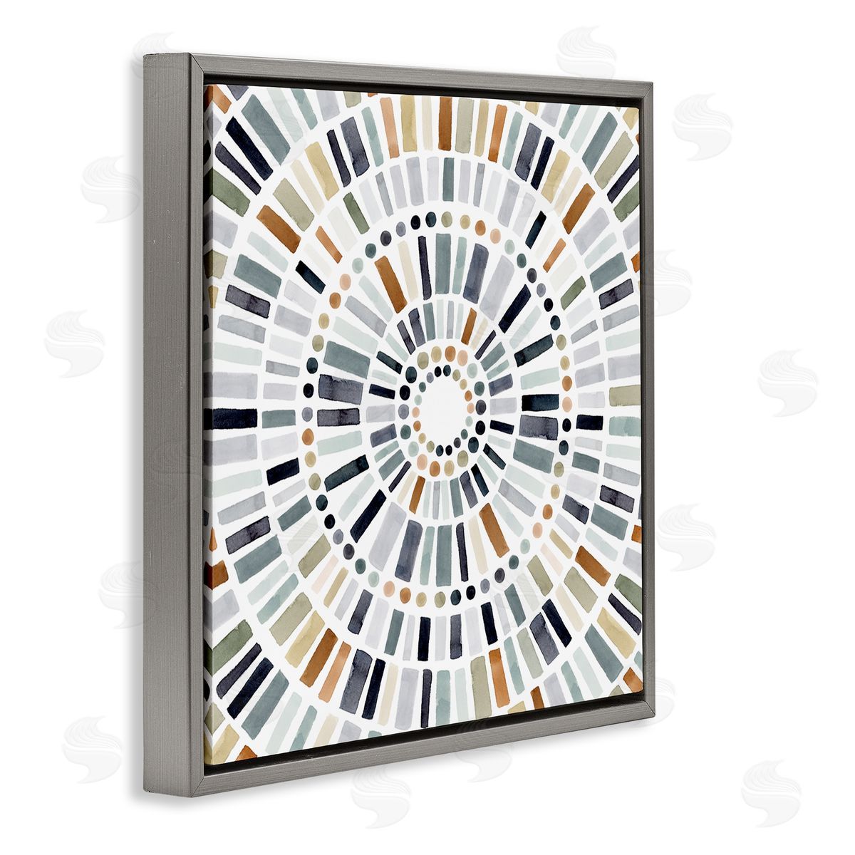 Abstract Rustic Mosaic Circle Grey Floating Frame Canvas Wall Art, Home Decor by Victoria Barnes