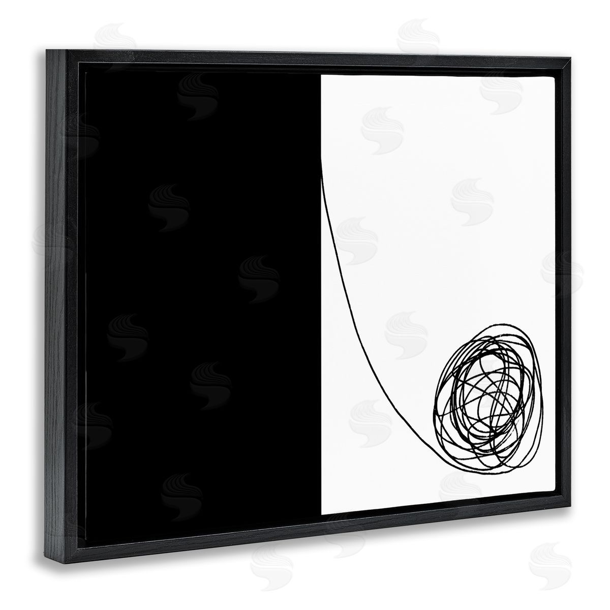 Bellassai Art Black And White Scribble Black Floating Frame Canvas Wall Art Print