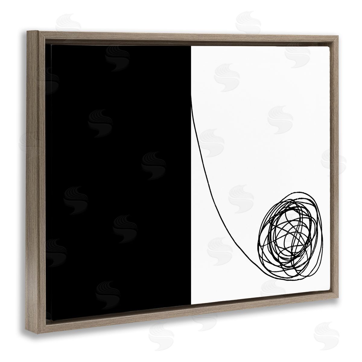 Bellassai Art Black And White Scribble Brown Floating Frame Canvas Wall Art Print