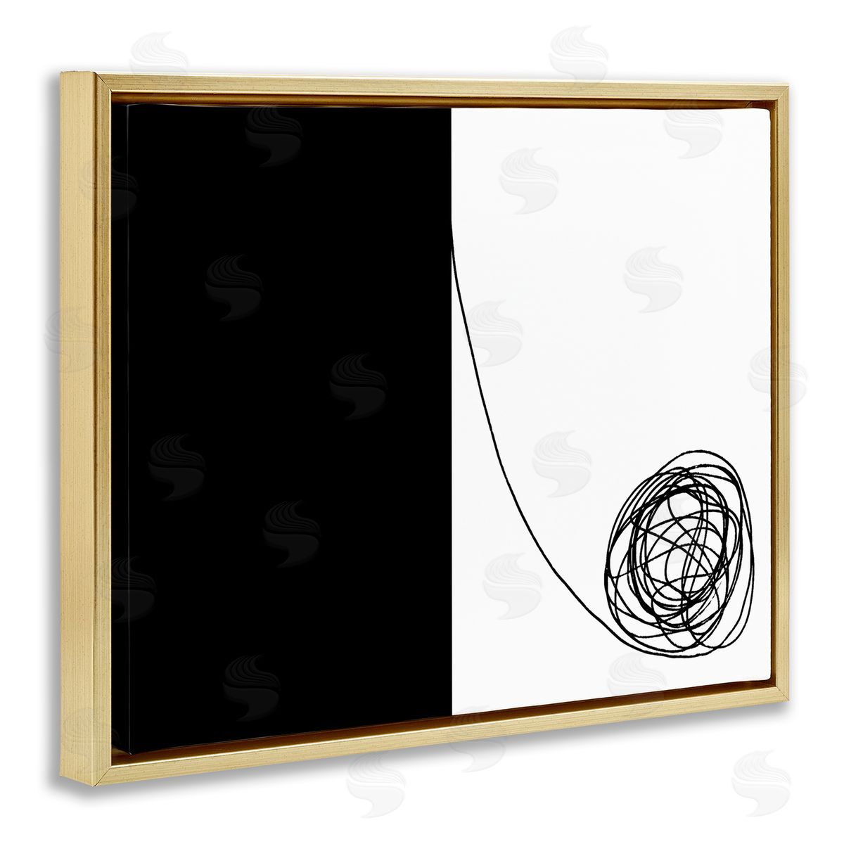 Bellassai Art Black And White Scribble Gold Floating Frame Canvas Wall Art Print