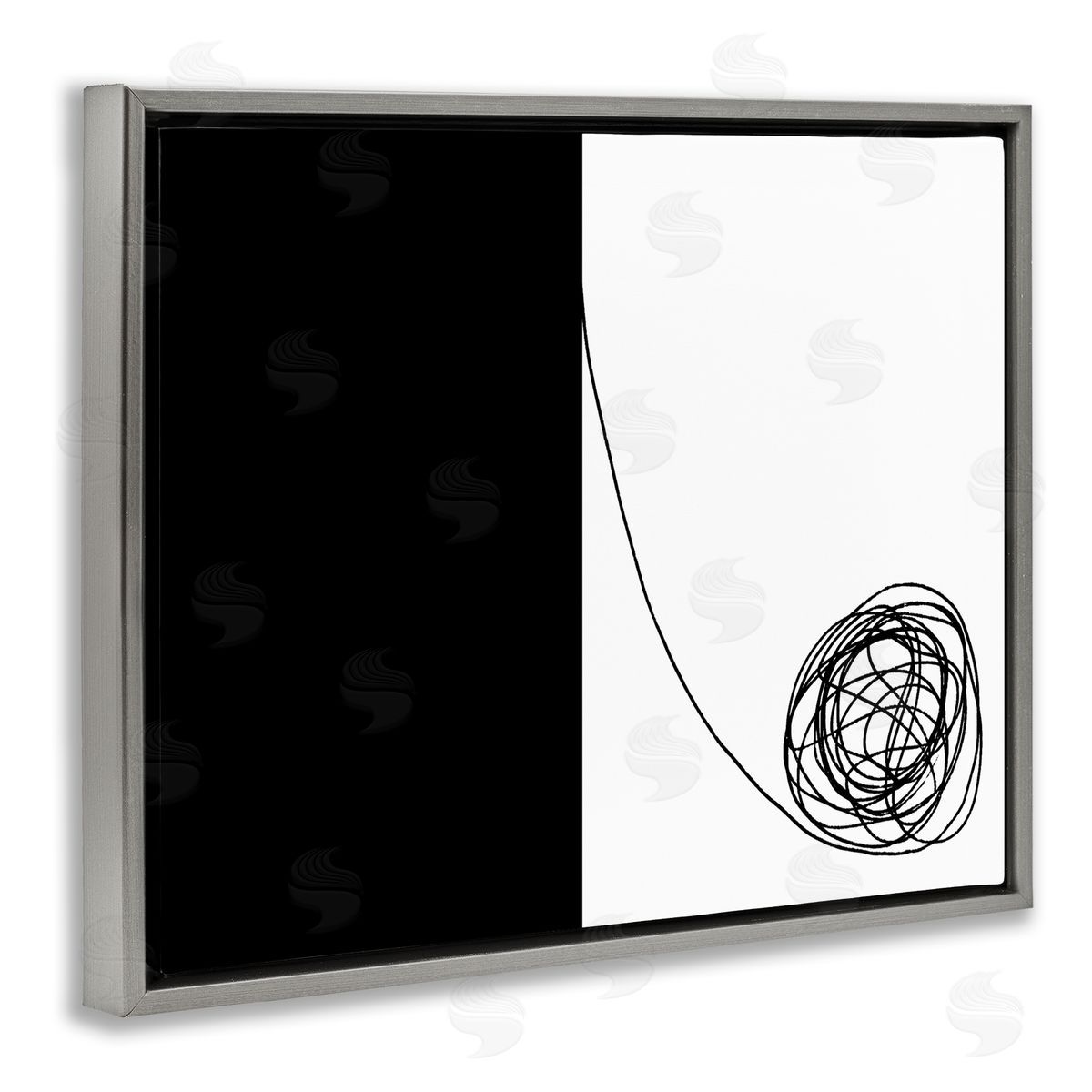 Bellassai Art Black And White Scribble Gray Floating Frame Canvas Wall Art Print